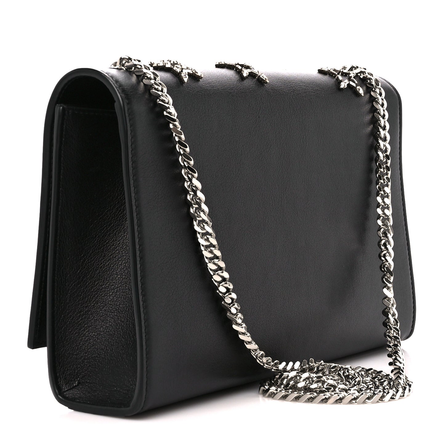 Calfskin Crystal Star Medium Monogram Kate Satchel Black