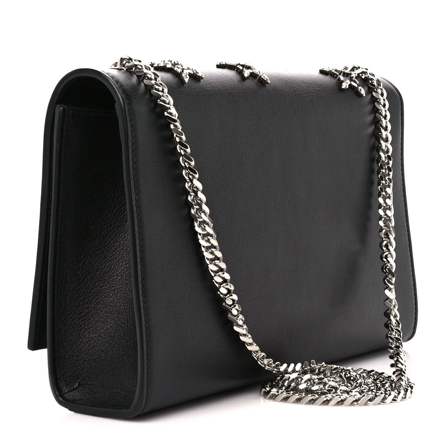 Saint Laurent Calfskin Crystal Star Medium Monogram Kate Satchel Black 3 of 11