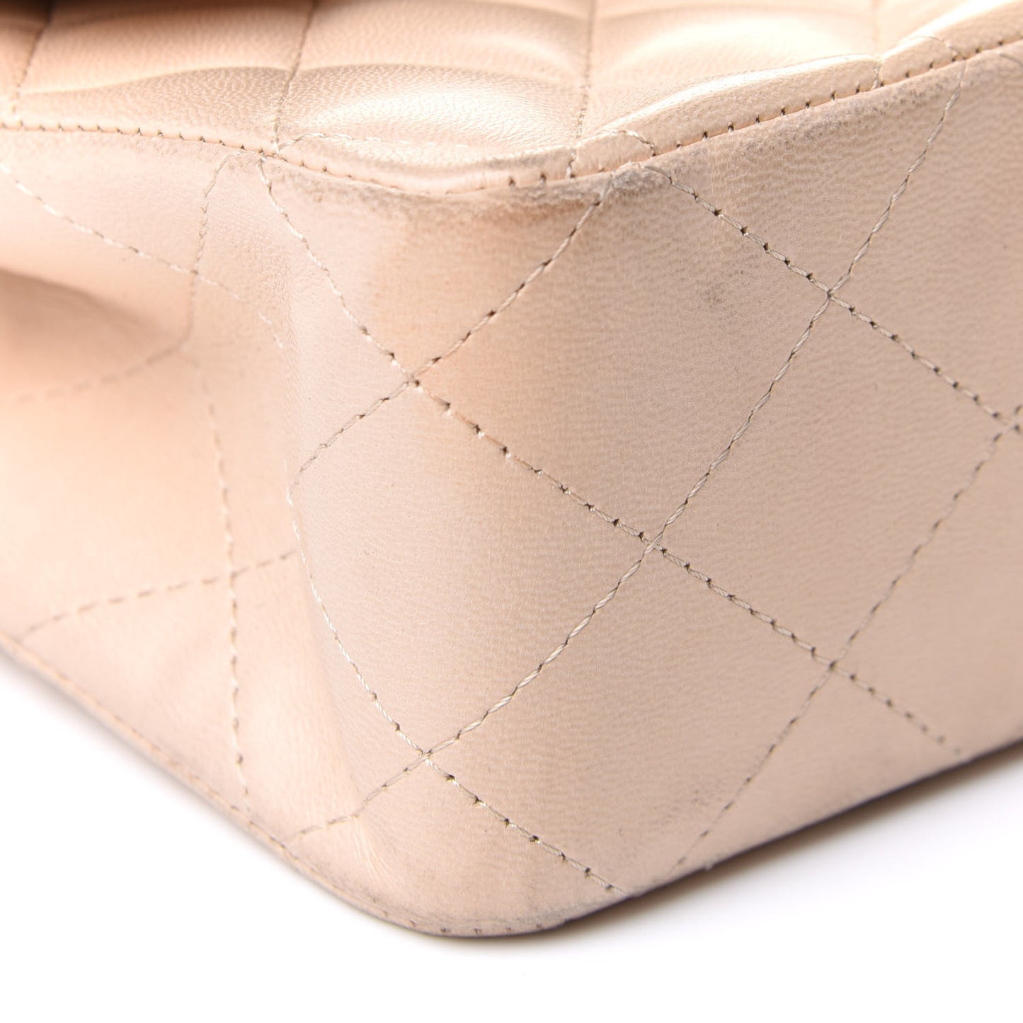 Lambskin Quilted Medium Double Flap Beige