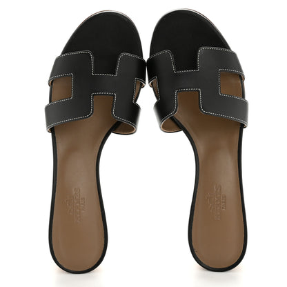Hermes Calfskin Oasis Sandals 37 Black 2 of 11