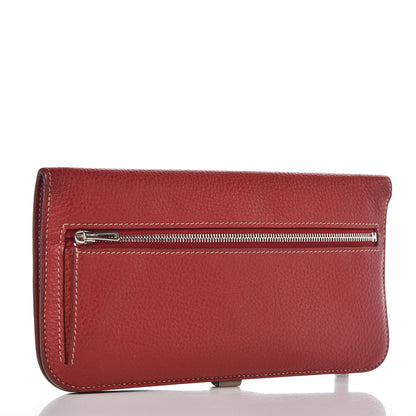 Hermes Taurillon Clemence Dogon Recto Verso Wallet Rouge Garance Etoupe 3 of 10