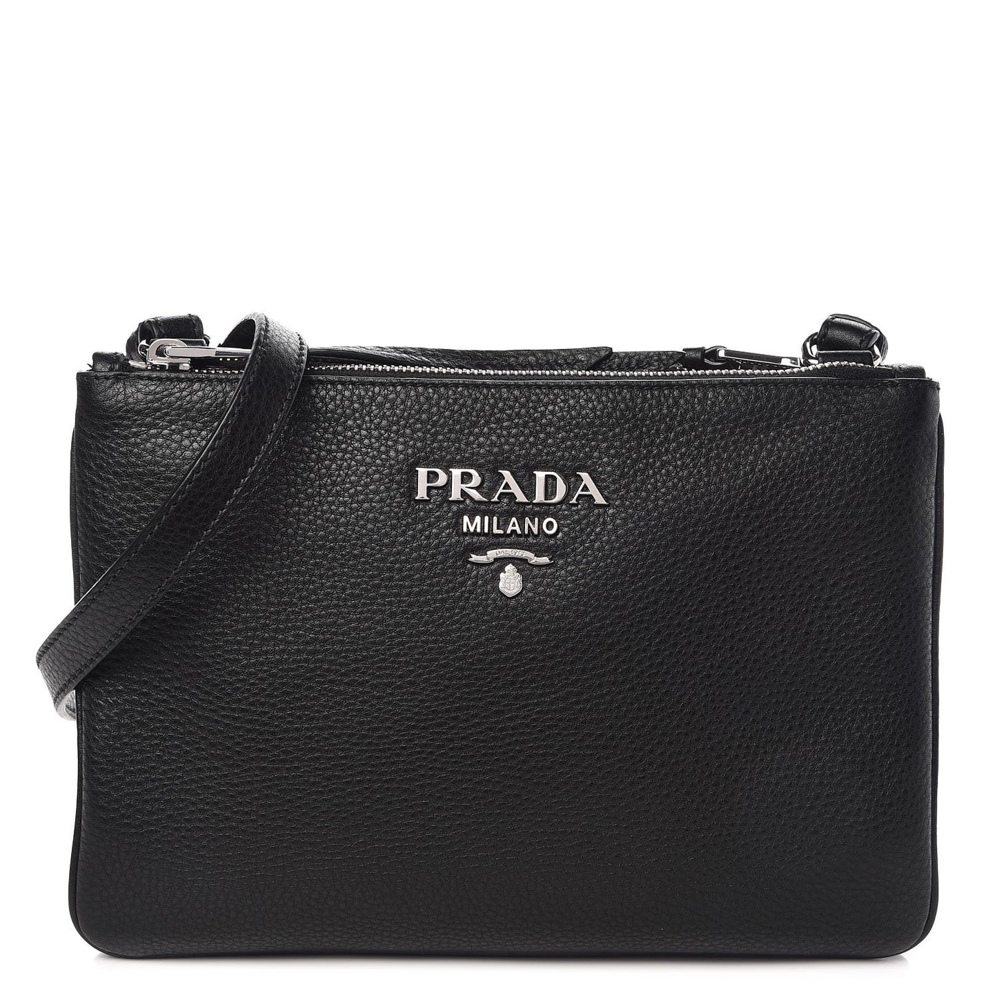 Vitello Phenix Double Zip Crossbody Bag Black