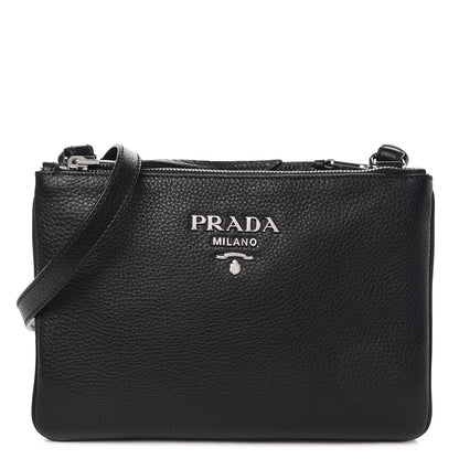 Prada Vitello Phenix Double Zip Crossbody Bag Black 1 of 6
