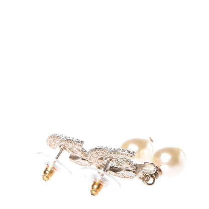 Chanel Crystal Pearl CC Drop Earrings Gold 3 of 6