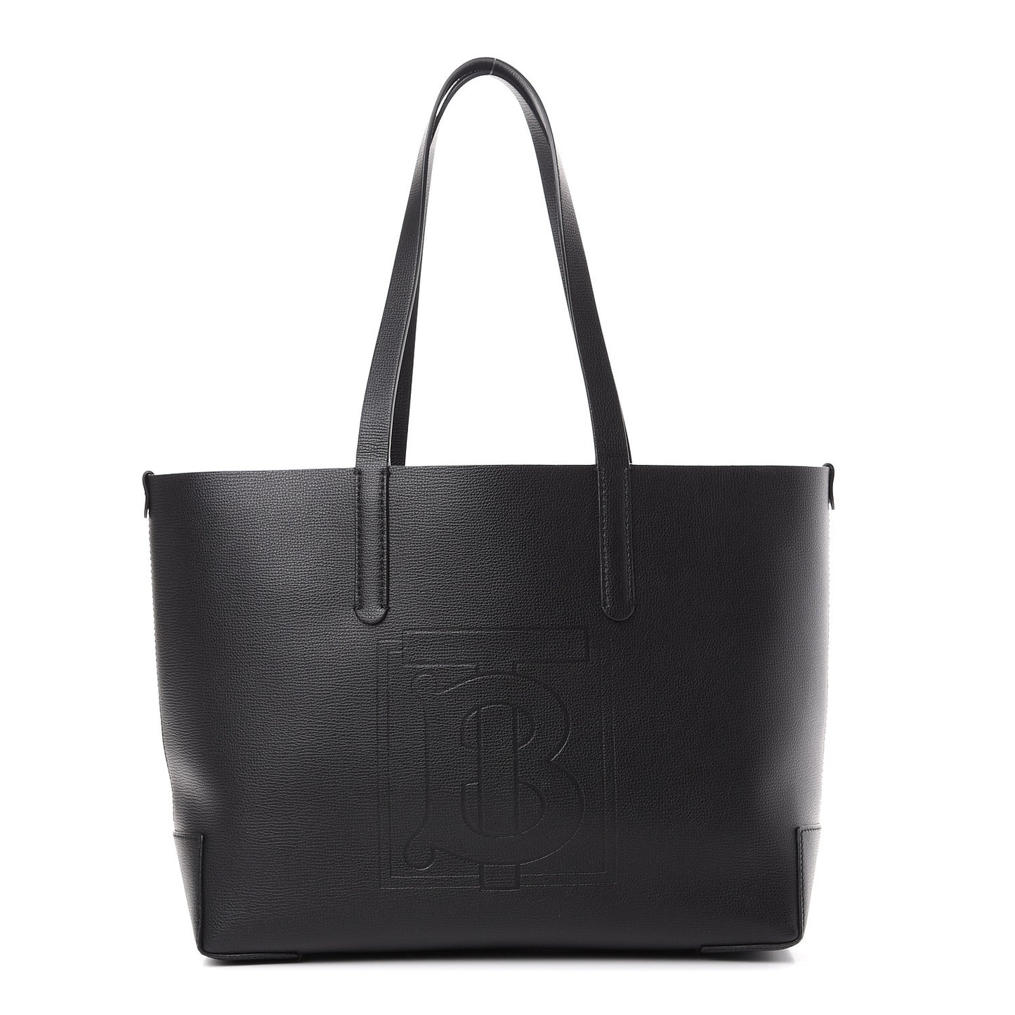 Calfskin TB Motif Embossed Medium Tote Black