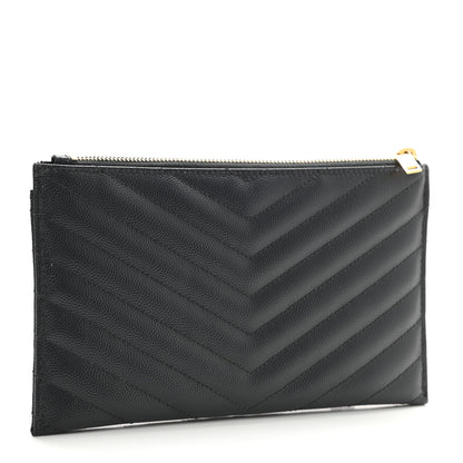 Saint Laurent Grain De Poudre Chevron Monogram Bill Pouch Storm 4 of 8
