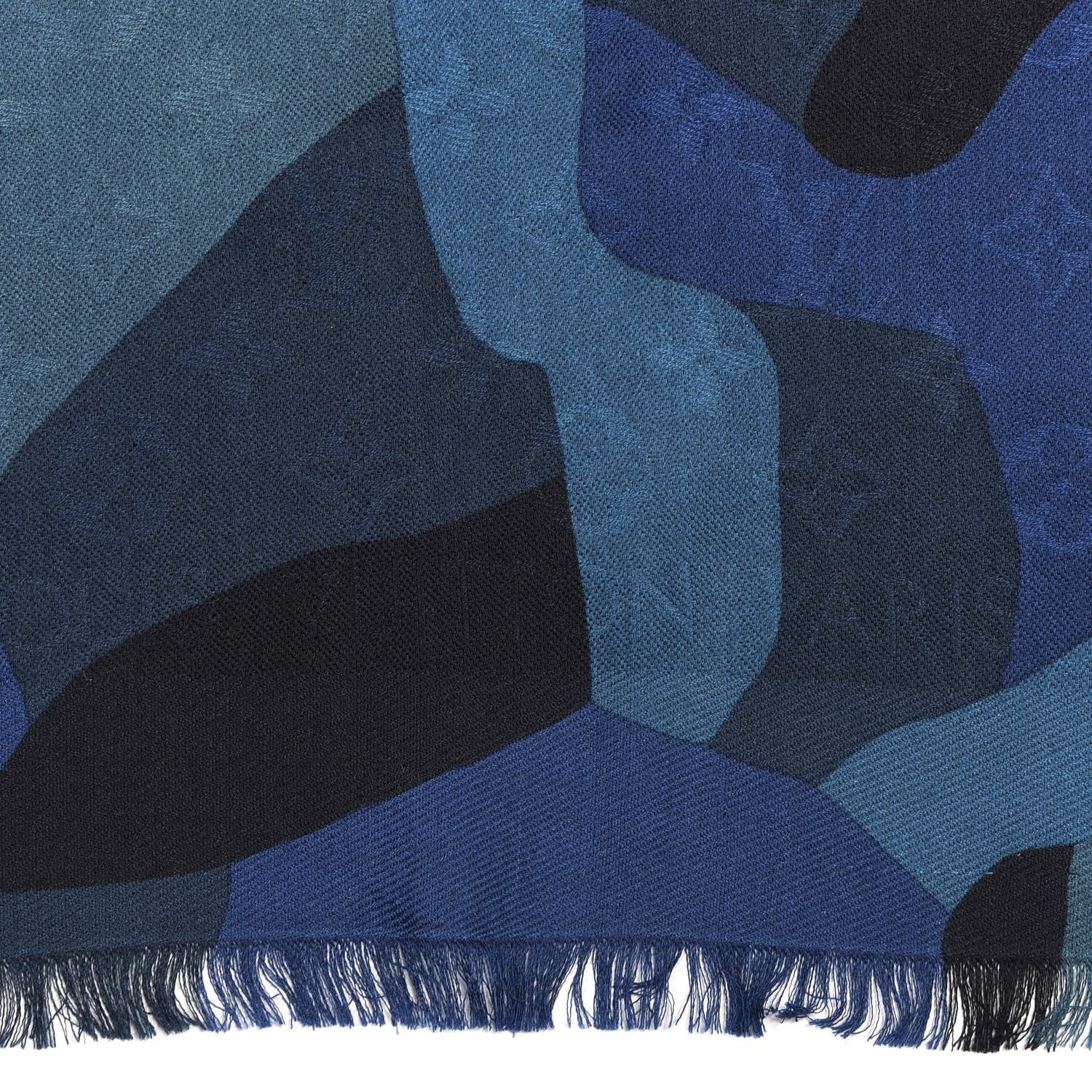 Louis Vuitton Silk Wool Monogram Camouflage Shawl Blue 2 of 4