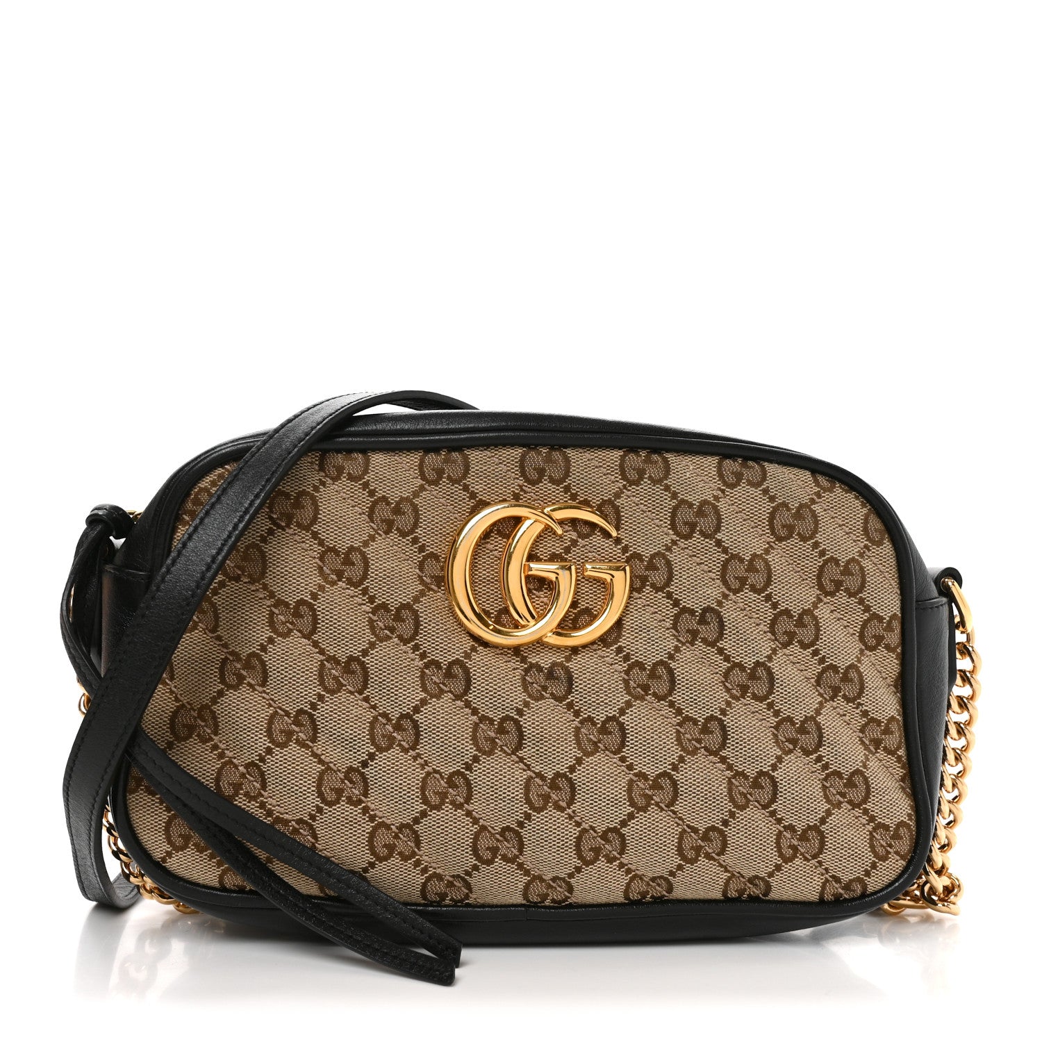 Gucci Monogram Matelasse Diagonal Small GG Marmont Chain Shoulder Bag Beige Black 1 of 9