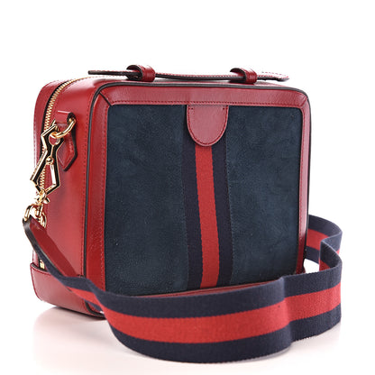Gucci Suede Calfskin Web Small Ophidia Top Handle Shoulder Bag New Blue Romantic Cherry 2 of 9