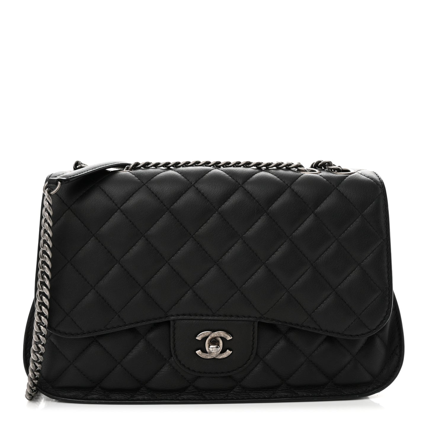 Lambskin Quilted Large Natural CC Flap Black