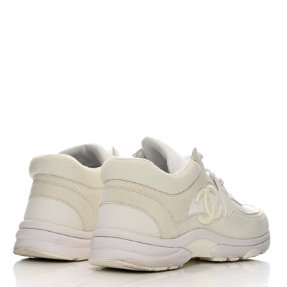 Chanel Suede Calfskin Fabric CC Sneakers 38 White 4 of 14
