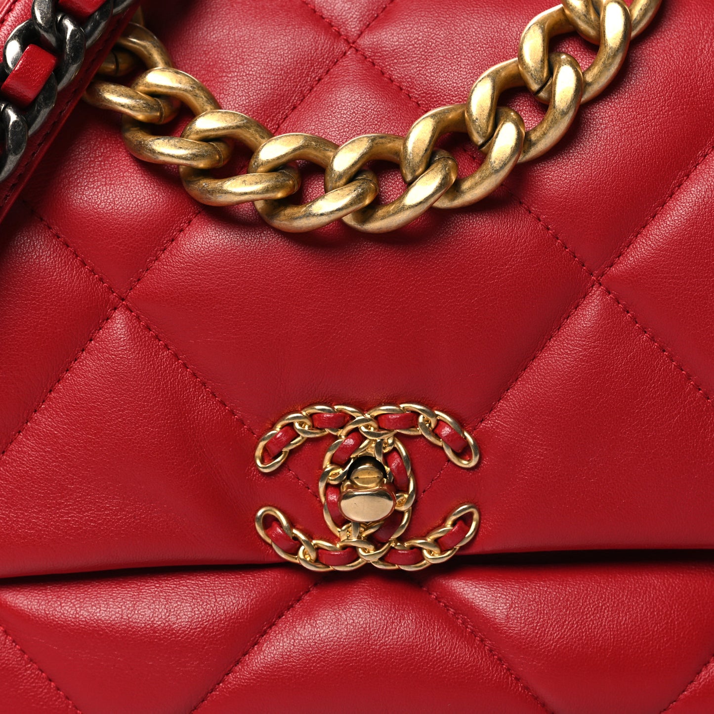 Goatskin Quilted Large Chanel 19 Flap Red