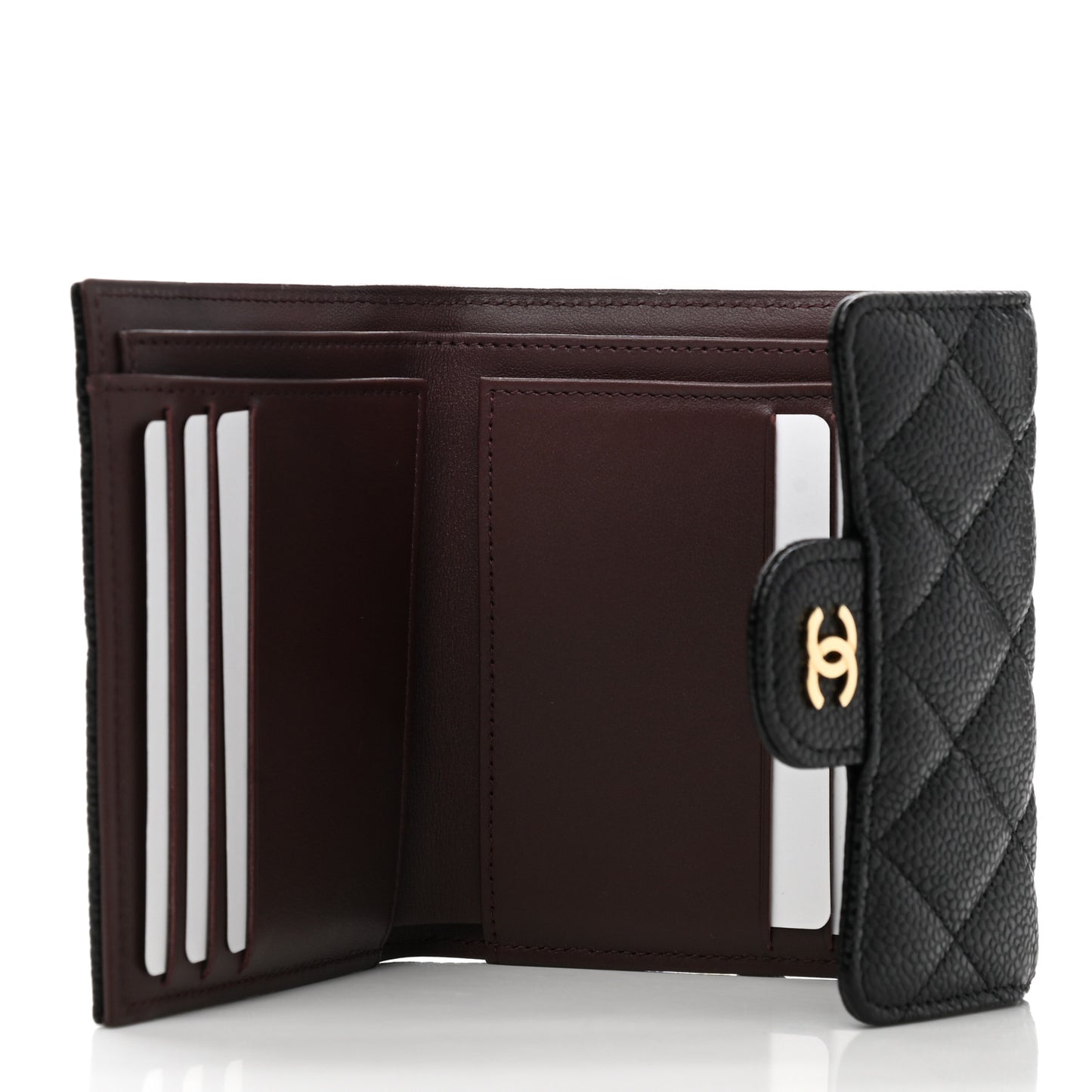 Caviar Quilted Compact Flap Wallet Black