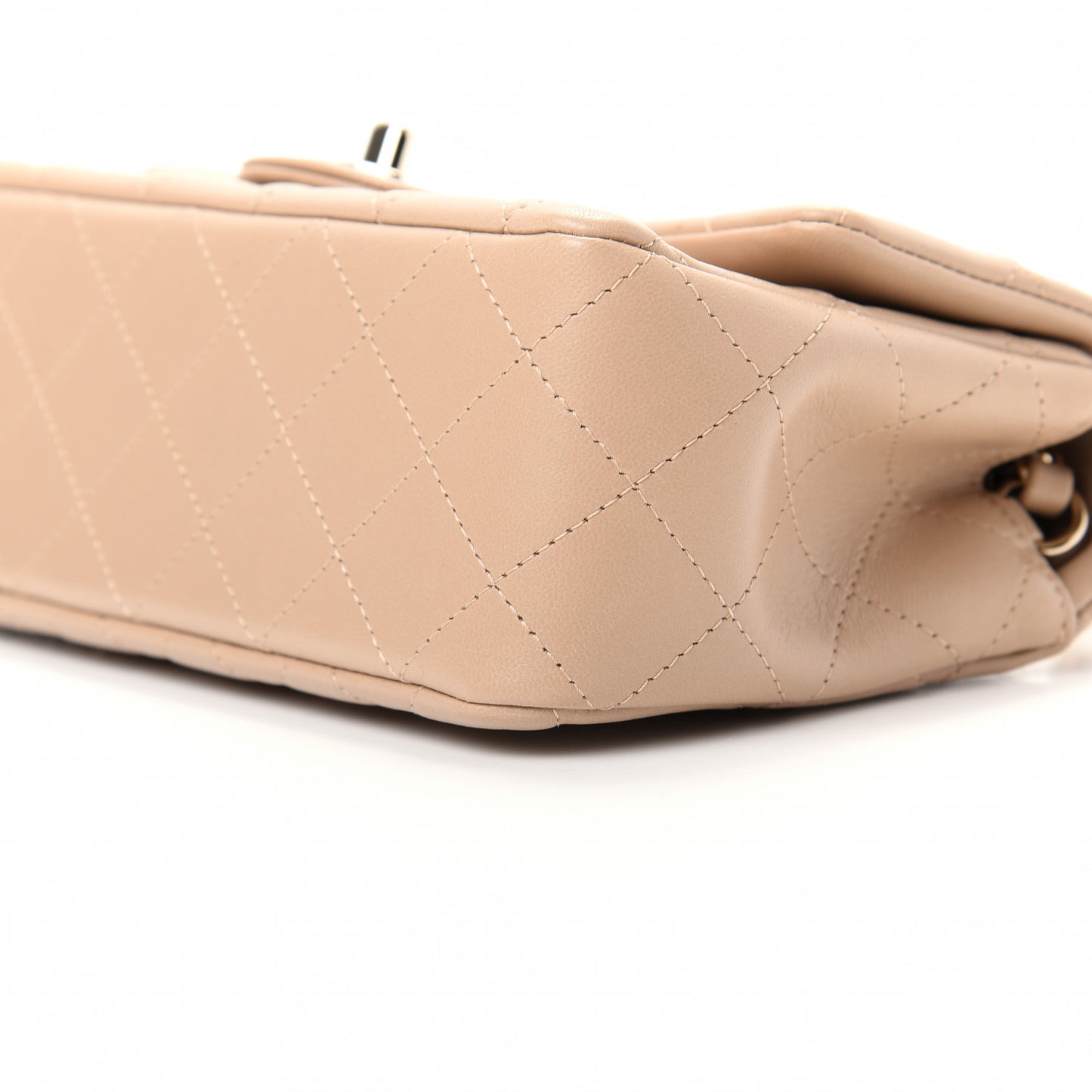 Lambskin Quilted Mini Rectangular Flap Dark Beige