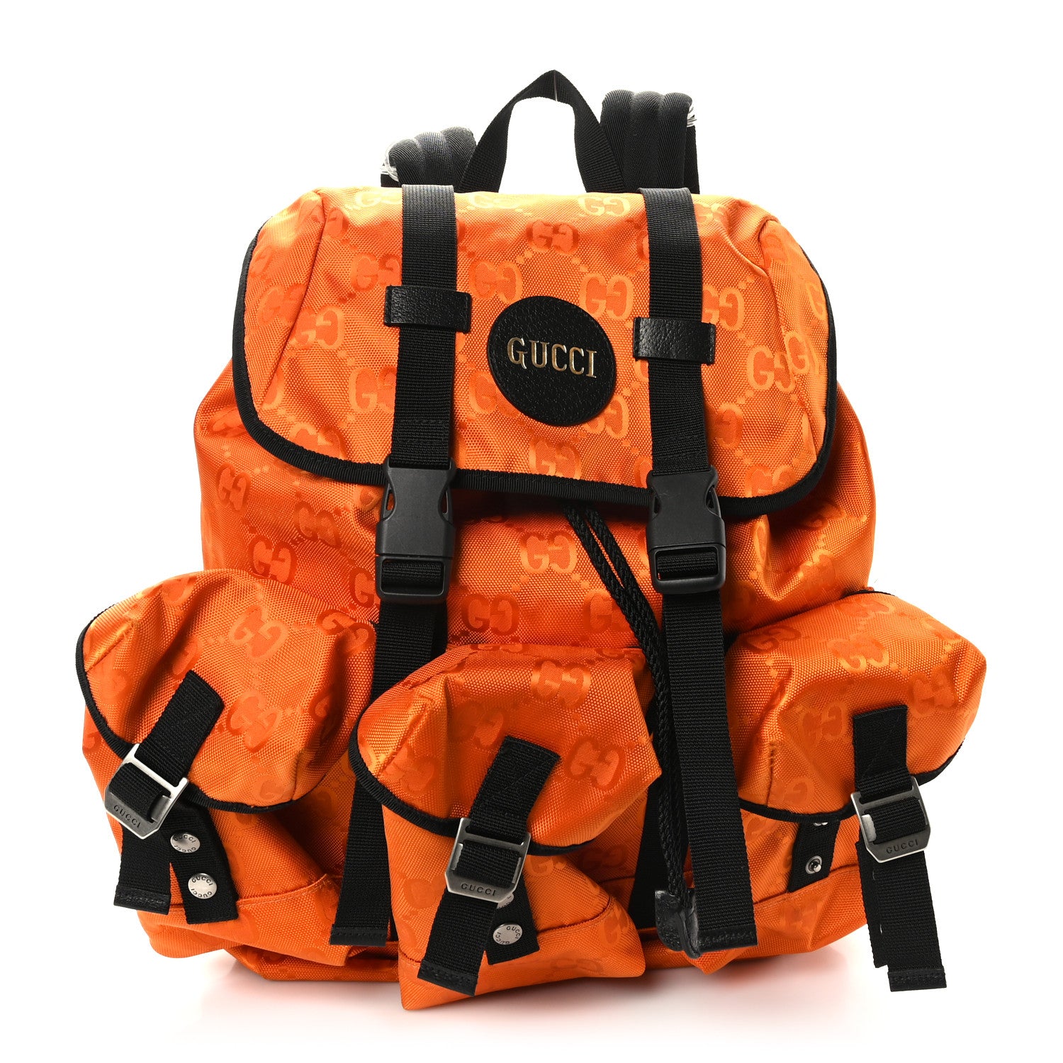 Gucci Econyl Nylon Monogram Off The Grid Utility Pocket Backpack Carrot Orange Black 1 of 9