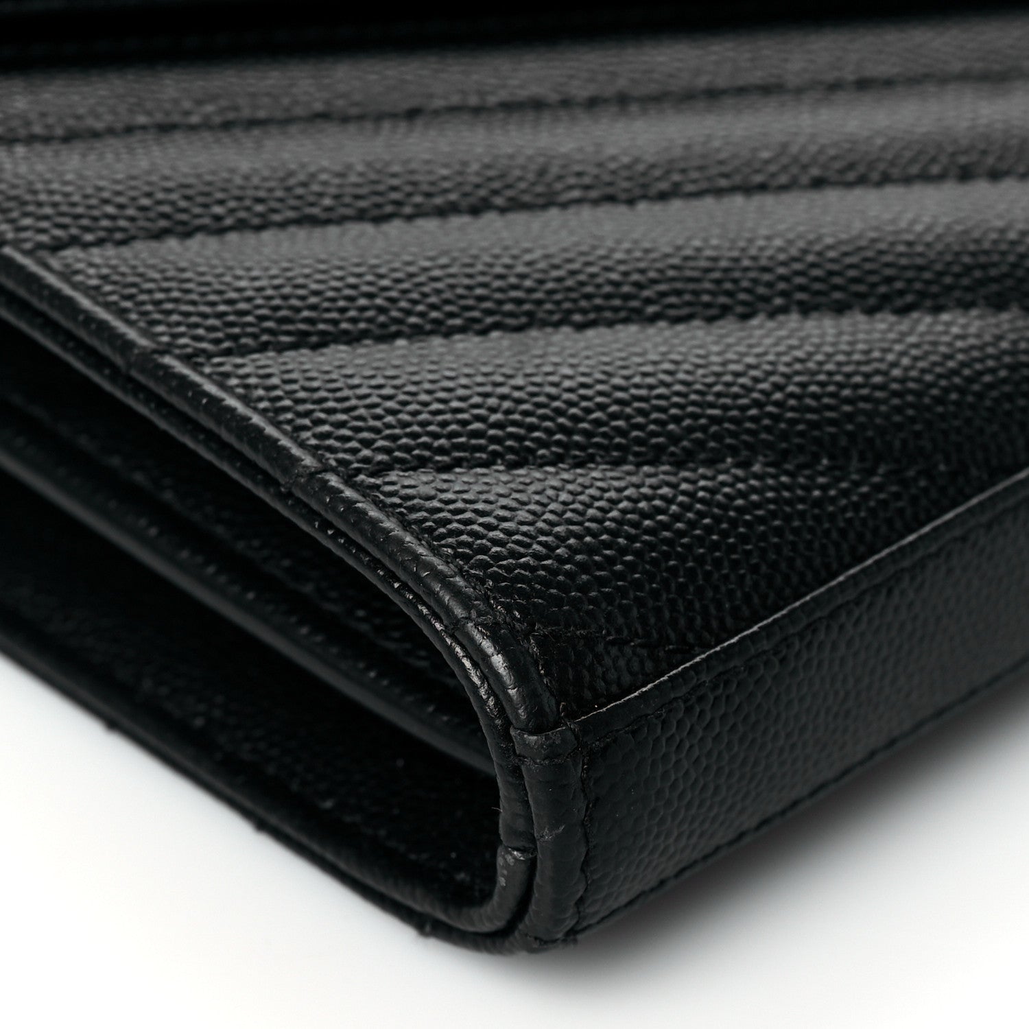 Saint Laurent Grain De Poudre Matelasse Chevron Monogram Chain Wallet Black 8 of 11