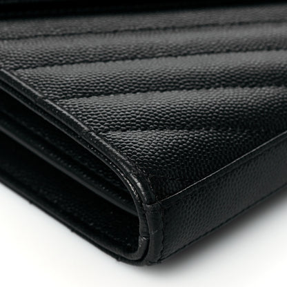 Saint Laurent Grain De Poudre Matelasse Chevron Monogram Chain Wallet Black 8 of 11