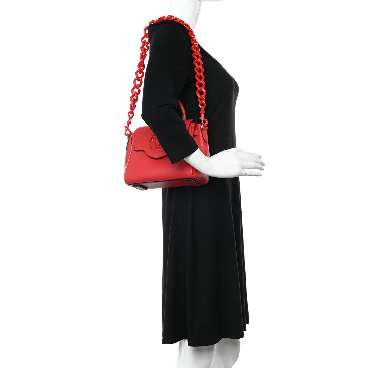 Grained Calfskin Small La Medusa Top Handle Bag Red