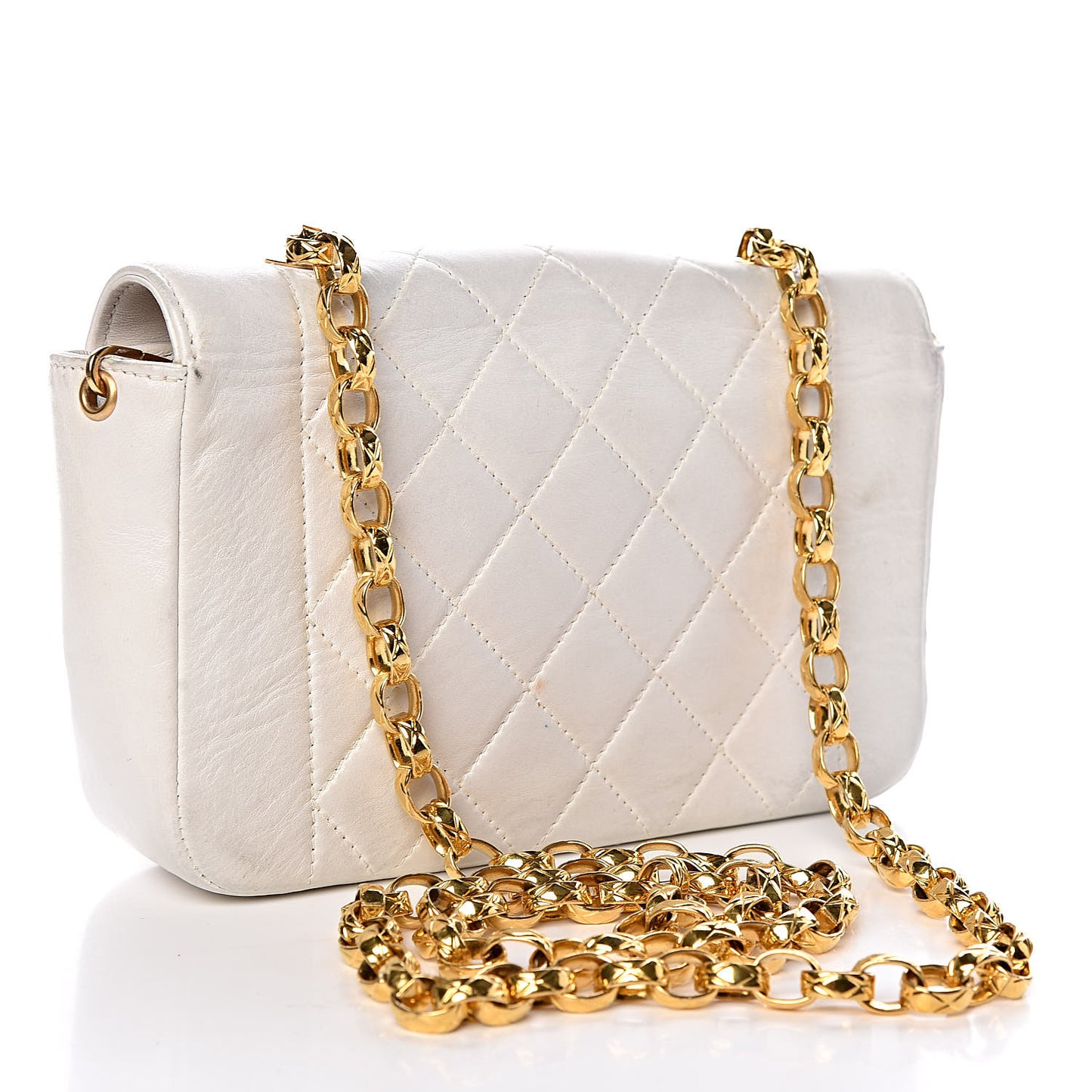 Lambskin Quilted Small Single Flap White