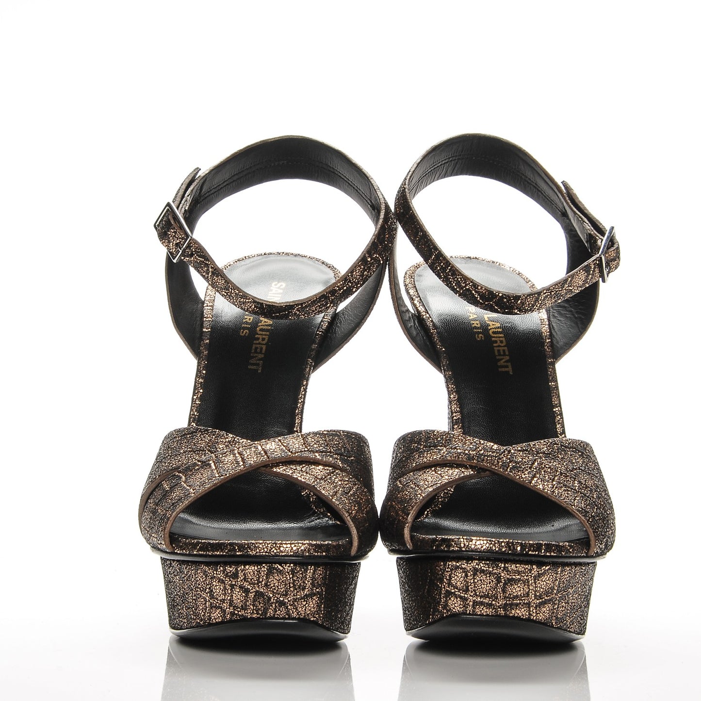 Metallic Calfskin Crocodile Embossed Bianca 105 Platform Sandals 38 Bronze