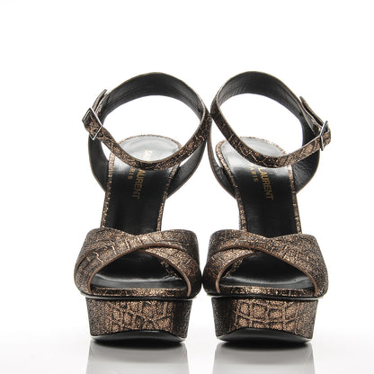 Saint Laurent Metallic Calfskin Crocodile Embossed Bianca 105 Platform Sandals 38 Bronze 2 of 7