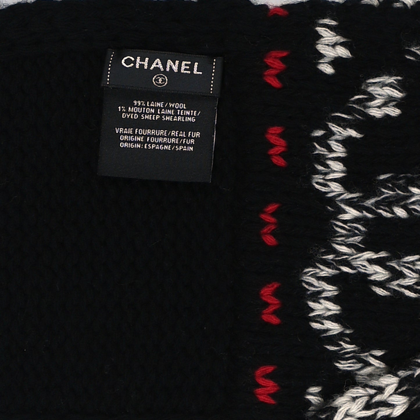 Wool Shearling CC Scarf Black White