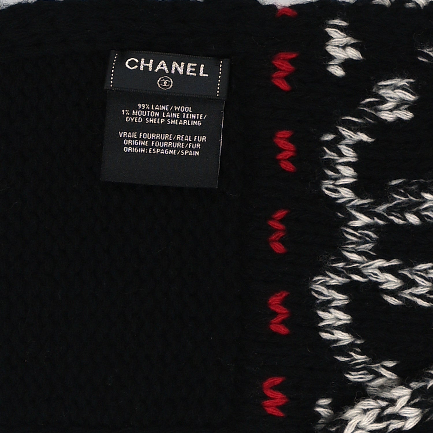 Chanel Wool Shearling CC Scarf Black White 3 of 3