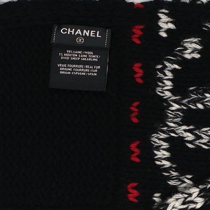 Chanel Wool Shearling CC Scarf Black White 3 of 3
