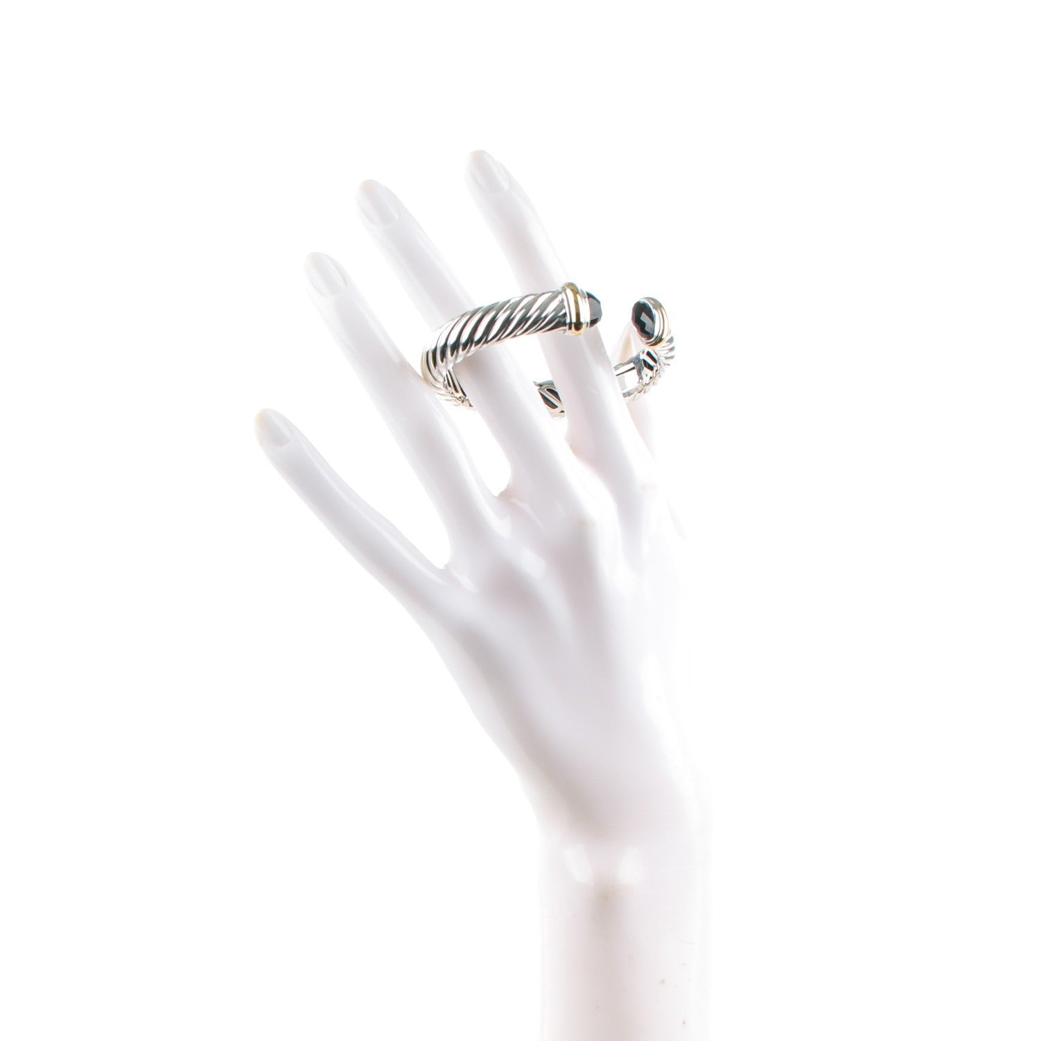 David Yurman Sterling Silver 18K Yellow Gold Black Onyx 10mm Waverly Bracelet 2 of 5