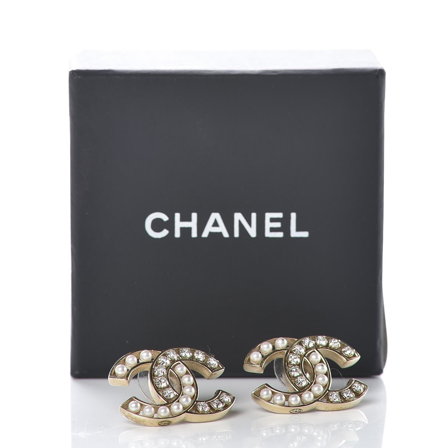 Chanel Crystal Pearl CC Earrings Light Gold 5 of 5