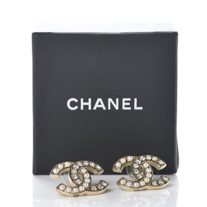 Chanel Crystal Pearl CC Earrings Light Gold 5 of 5