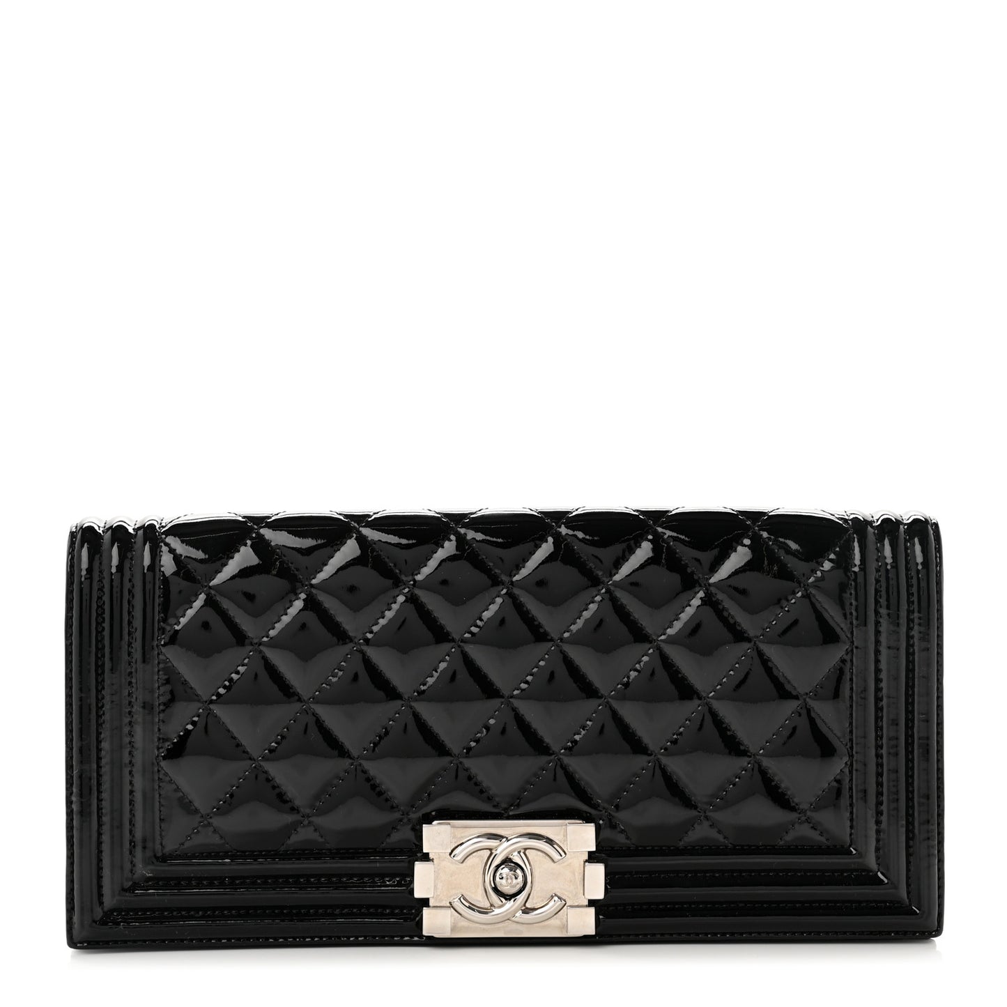 Patent Quilted Boy Flap Clutch Black