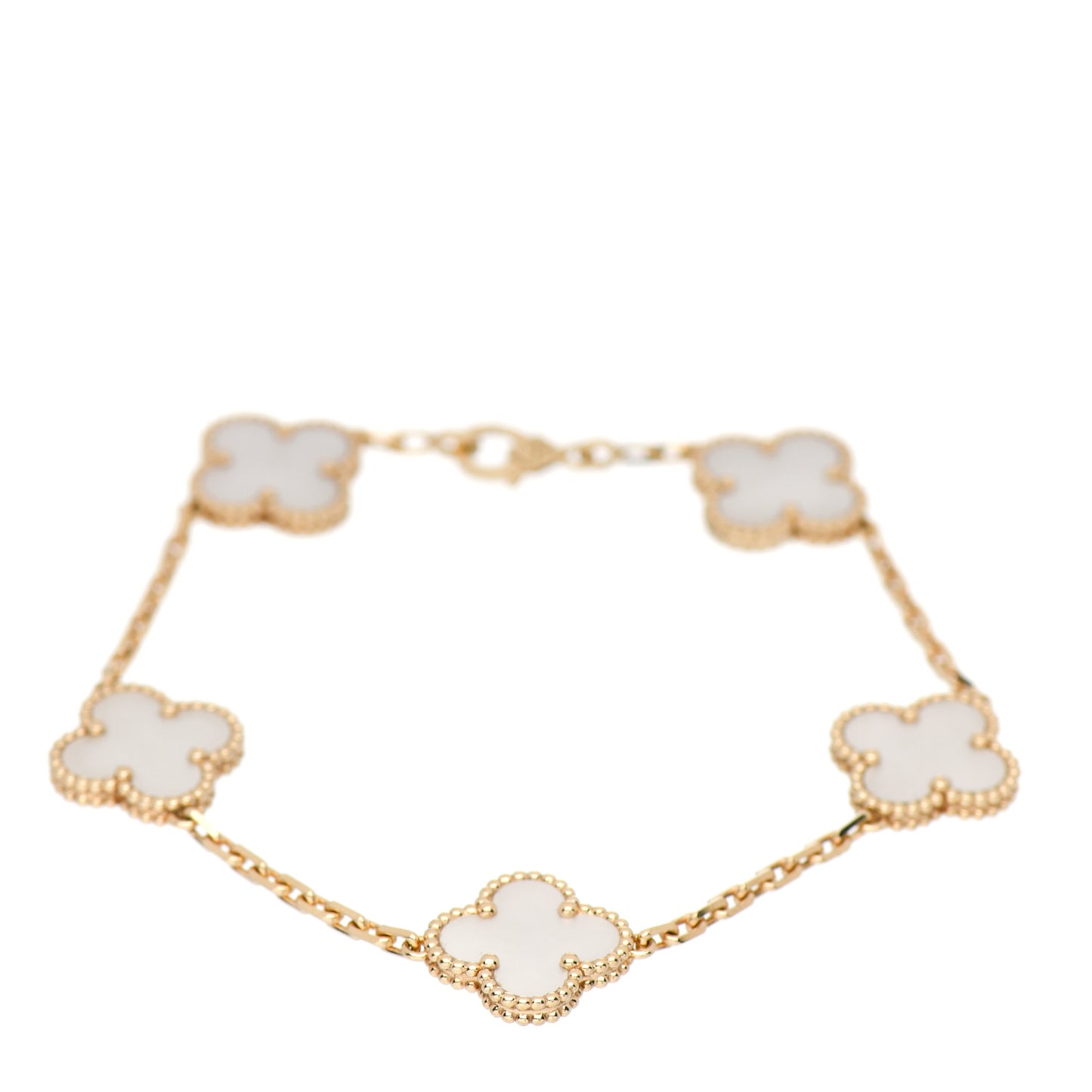 18K Yellow Gold Mother of Pearl 5 Motifs Vintage Alhambra Bracelet
