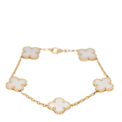 Van Cleef & Arpels 18K Yellow Gold Mother of Pearl 5 Motifs Vintage Alhambra Bracelet 1 of 5