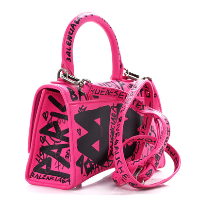 Balenciaga Smooth Calfskin Graffiti Hourglass Top Handle Bag XS Acid Fuchsia Black 3 of 10