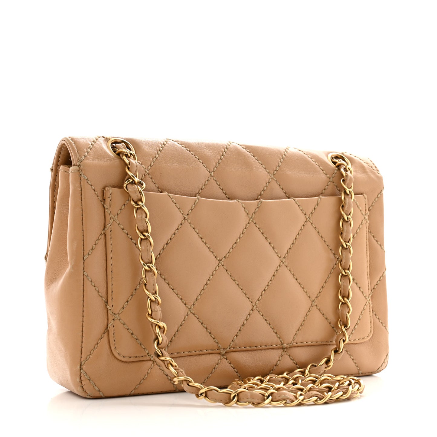 Calfskin Quilted Medium Wild Stitch Flap Beige