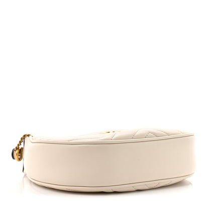 Gucci Calfskin Matelasse Chevron Mini GG Marmont Half Moon Hobo Mystic White 4 of 11