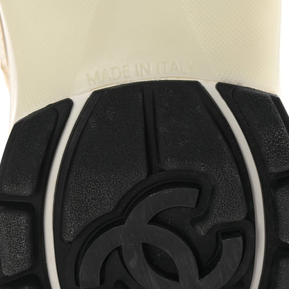 Chanel Fabric Laminated Calfskin Stretch CC Sneakers 38.5 White Gold Silver 7 of 10