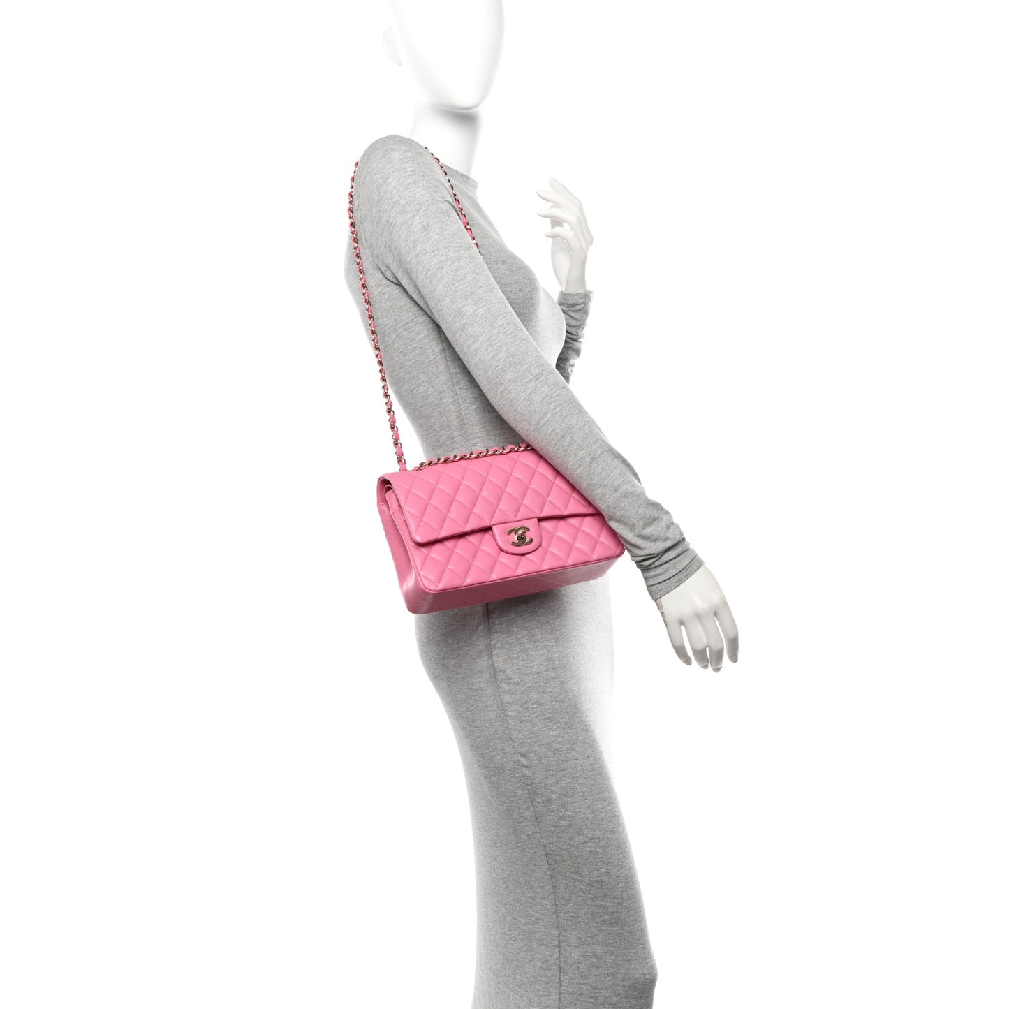 Caviar Quilted Medium Double Flap Pink