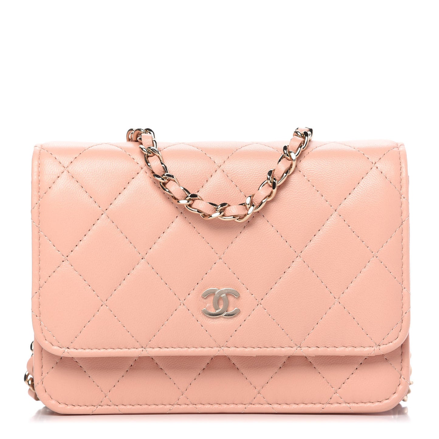 Lambskin Quilted Mini Wallet On Chain WOC Light Pink