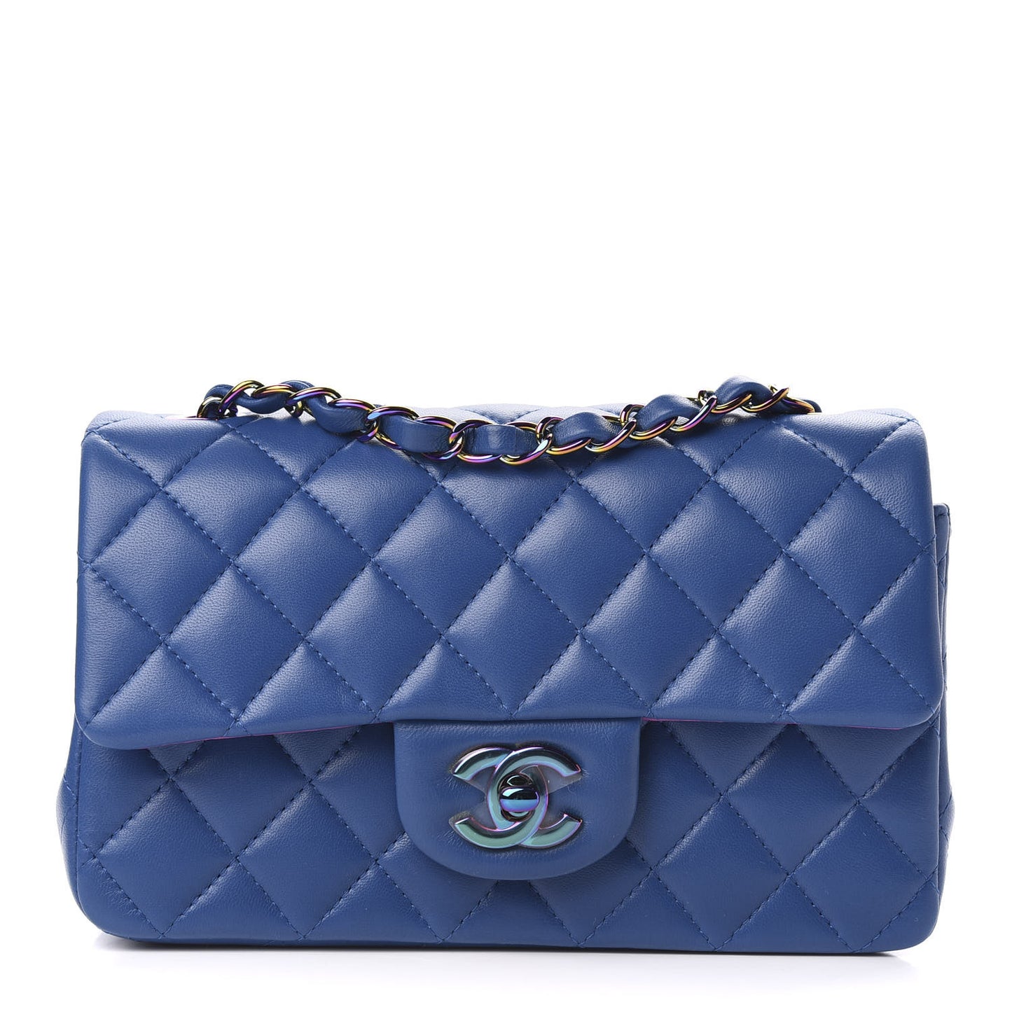 Lambskin Quilted Mini Rectangular Flap Blue Purple