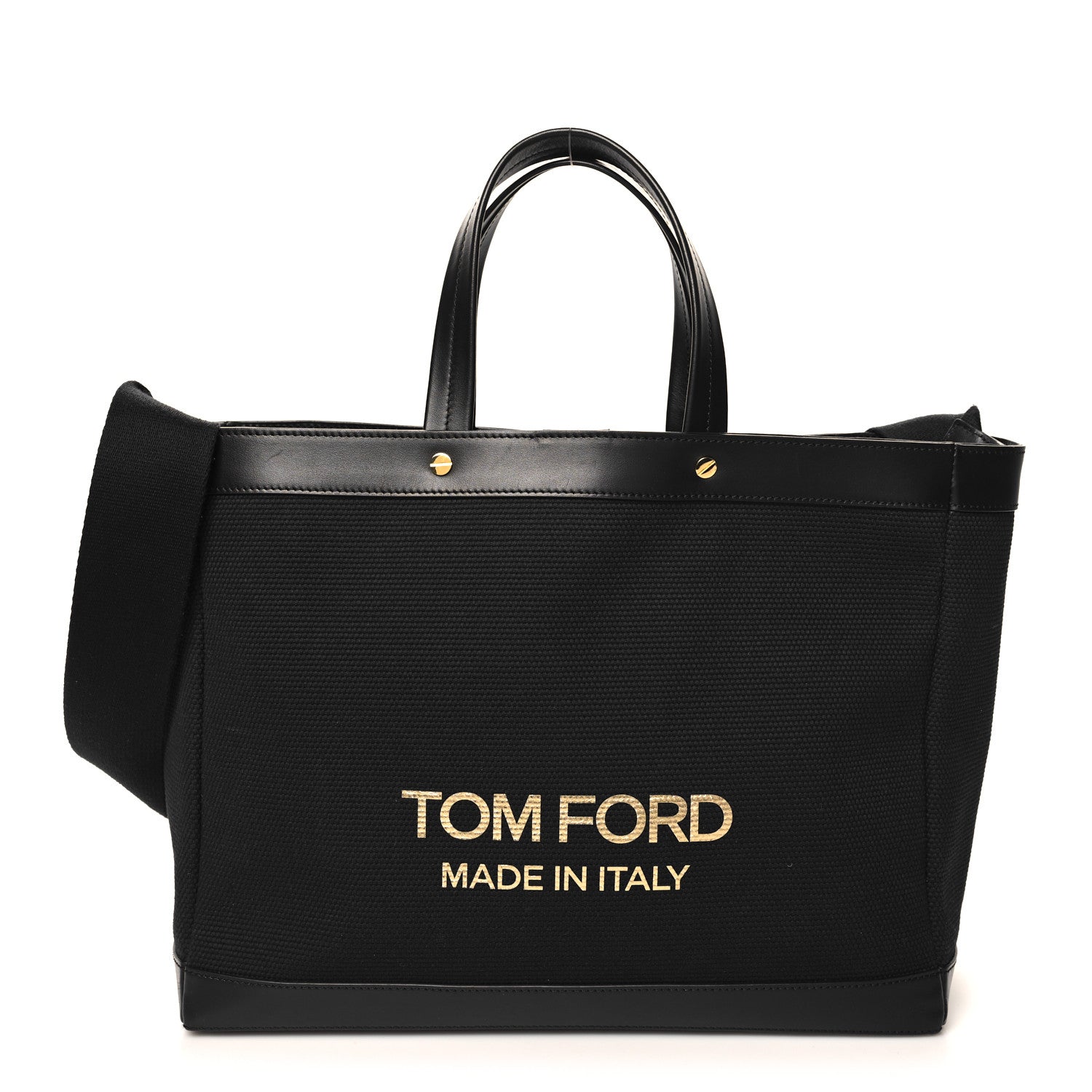 Tom Ford Canvas Calfskin Logo Tote Black 1 of 9