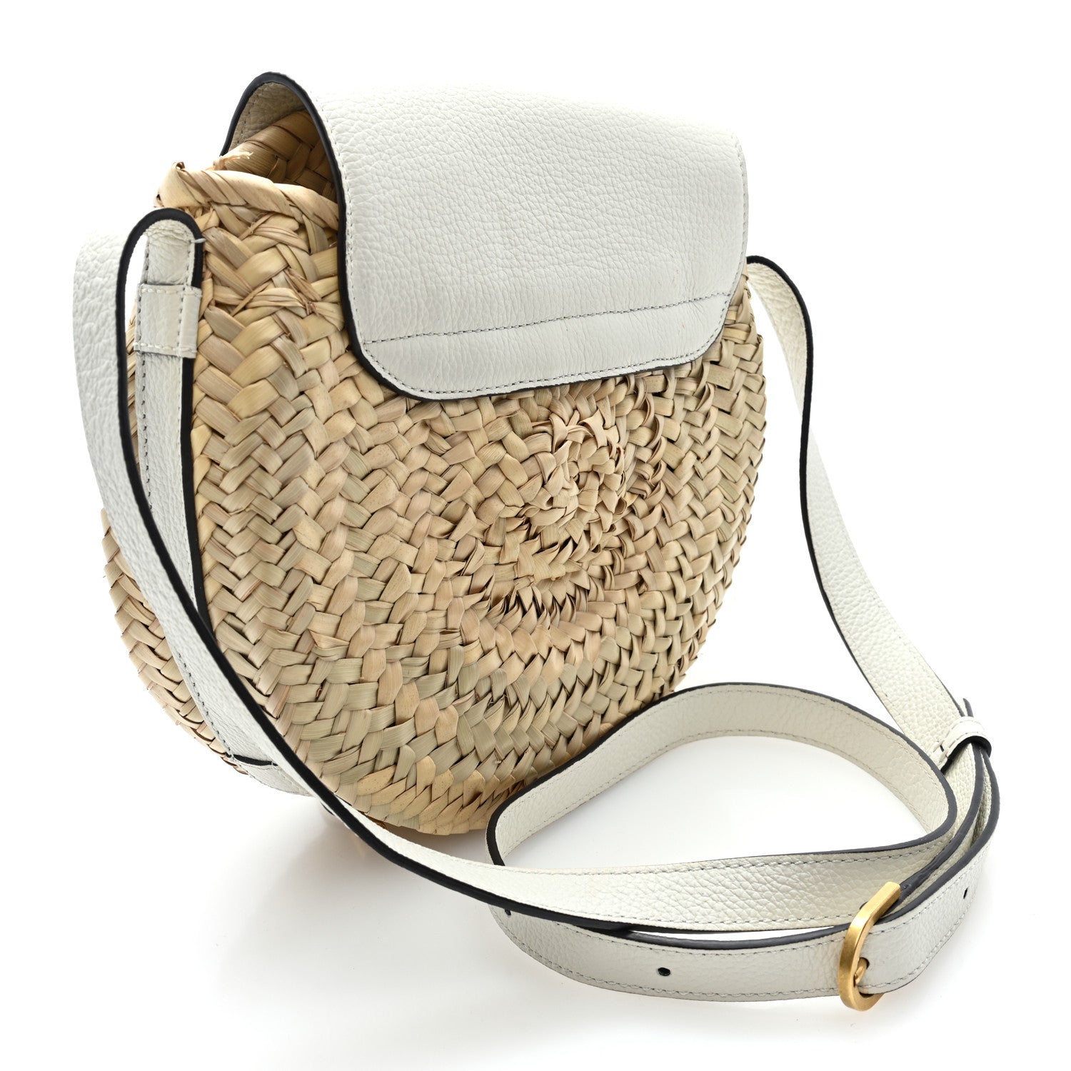 Chloe Raffia Calfskin Marcie Basket Small Marcie Round Crossbody Bag White 3 of 12