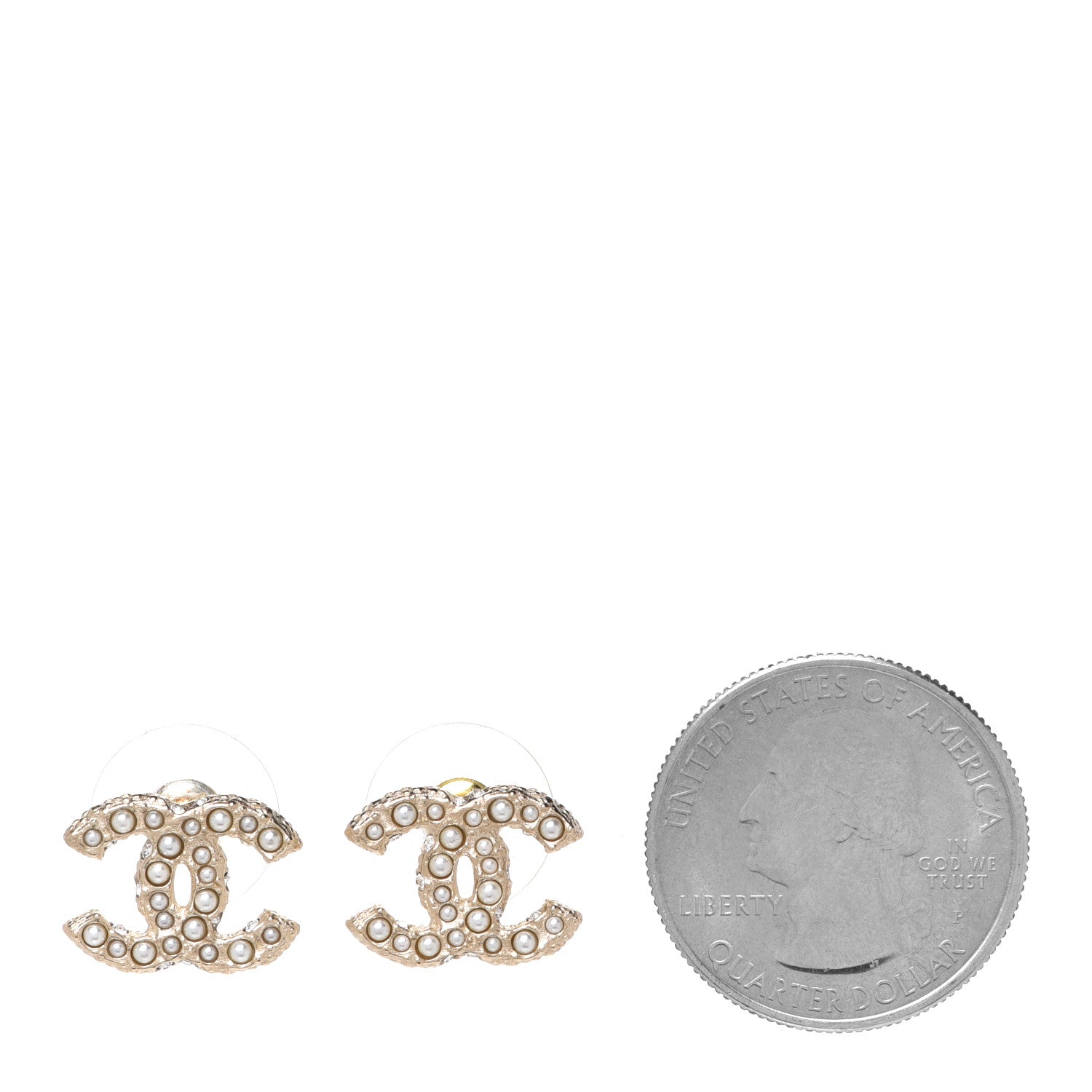 Chanel Pearl Crystal CC Earrings Light Gold 2 of 5