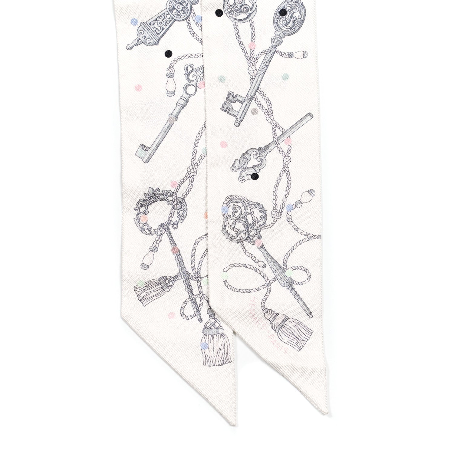 Hermes Silk Les Cles A Pois Twilly White Gris Acier 2 of 4