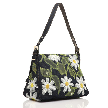 Fendi Denim Flower Applique Mama Baguette Blue 3 of 8