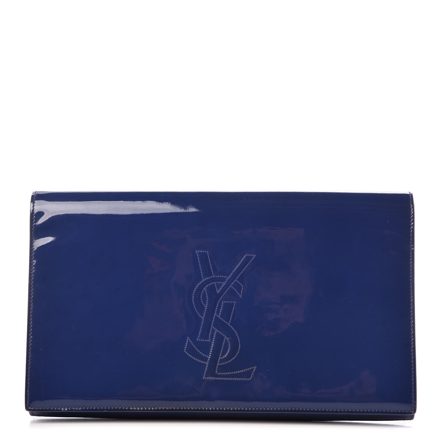 Saint Laurent Patent Calfskin Monogram Large Belle De Jour Clutch Royal Blue 1 of 11