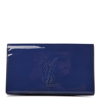 Saint Laurent Patent Calfskin Monogram Large Belle De Jour Clutch Royal Blue 1 of 11