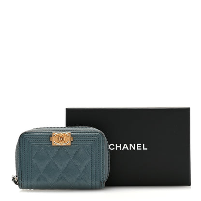 Chanel Caviar Quilted Boy Zip Around Coin Purse Wallet Blue 10 of 10