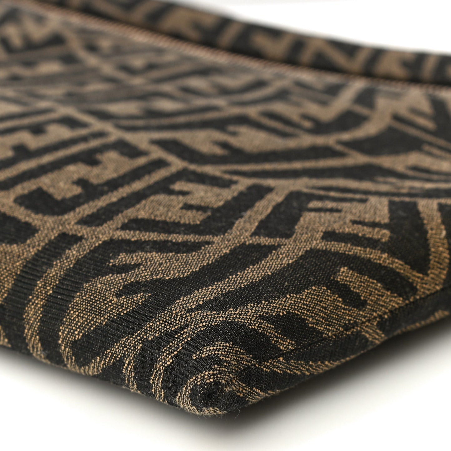 X SARAH COLEMAN Fabric Jacquard Vitello King FF Vertigo Pochette Tobacco Moro Black